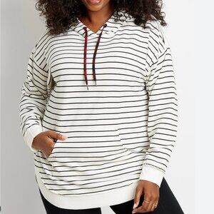 Maurices Hoodie‎ Pullover Women's Plus Size 3 Black White Striped Long Sleeve